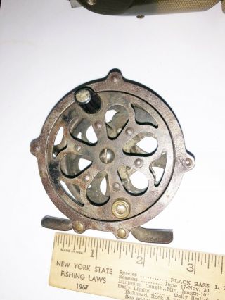 Kalamazoo Tackle Co.  Surprise Early Brass Skeleton Fly Reel Old Fishing 4 Lure