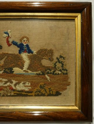 SMALL MID/LATE 19TH CENTURY WOOL WORK OF A BOY ON HIS HORSE & HIS DOG - c.  1870 3