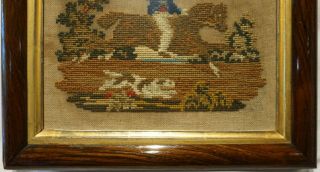 SMALL MID/LATE 19TH CENTURY WOOL WORK OF A BOY ON HIS HORSE & HIS DOG - c.  1870 5