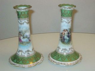Stunning Antique Royal Vienna Porcelain Candlesticks