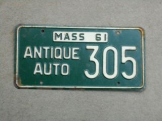 1961 Massachusetts License Plate.  Antique Auto