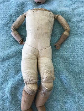 Antique Leather Body Doll with Porcelain Head & Hands Made In Germany. 5