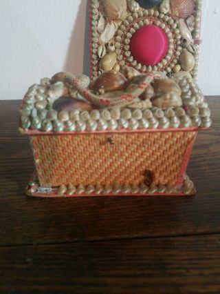 Antique Sea Shell Art Trinket Jewelry Box Victorian Maritime Sailor Pin Cushion 2