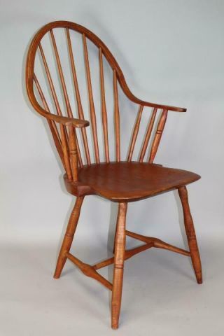 18th C Connecticut Signed " B Green " Windsor Continuous Arm Armchair Red Stain