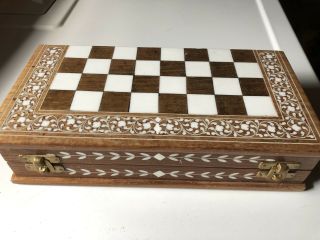 Antique Inlaid Hard Wood Folding Chess Board Hand Made Workmanship