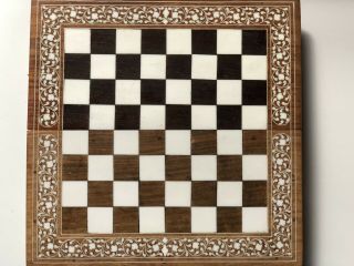 Antique INLAID Hard Wood Folding Chess Board Hand Made Workmanship 7