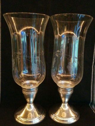 Vintage Duchin Creation Sterling & Cut Glass Set Of 2 Candlestick Weighted Base