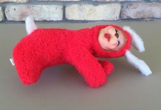 Vintage Rushton Rubber Face Plush Red Puppy / Dog W/ Tush Tag 3