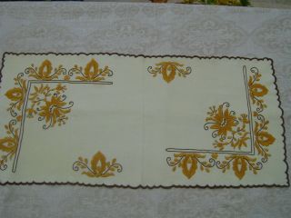 Hungarian Kalocsa Handembroidered Tablecloth 29 14 " Old Gold Floral Needlework