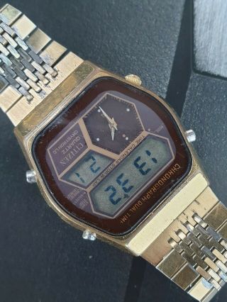 Vintage Citizen Dual Time Gold Alarm Chronograph 41 - 9028 Ana - Digi Japan Watch 2