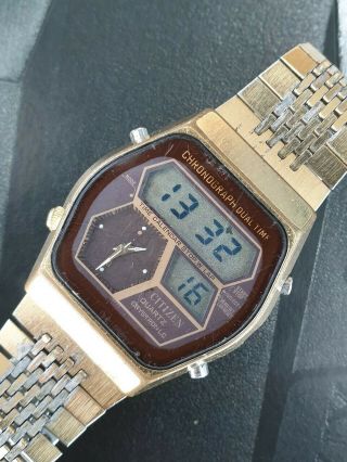 Vintage Citizen Dual Time Gold Alarm Chronograph 41 - 9028 Ana - Digi Japan Watch 4