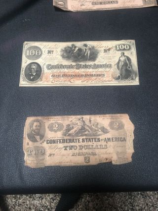 1862 Confederate Currency Certified Civil War Money Antique $100 $2