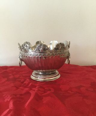 Vintage Silver Plated Monteith Bowl With Lion Head Handles And Footed Bowl. 2