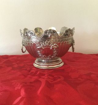 Vintage Silver Plated Monteith Bowl With Lion Head Handles And Footed Bowl. 5