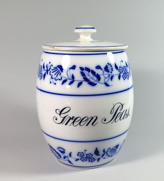 Large German Flow Blue Porcelain " Green Peas " Onion Pattern Kitchen Spice Jar