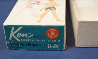 VINTAGE 1960 ' s Barbie Brunette Hair Ken Doll w/Box & Stand 2
