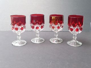 Antique Red Block Water Goblet Ruby Stained Eapg Set Of 4