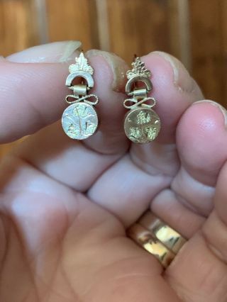 Antique Victorian Era Gold Mixed Metal.  Etched Design Wire Earrings Nr