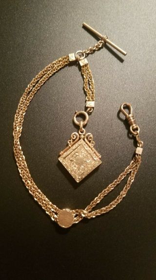 Antique Gold Plated Pocket Watch Chain With Fob Locket