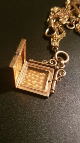 Antique Gold plated pocket watch chain with fob locket 3