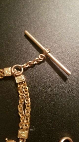 Antique Gold plated pocket watch chain with fob locket 5