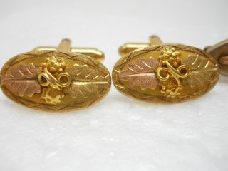 Vintage Cuff Links 10 - 12 Carat Gold Figural Oak Leaves With Matching Tie Clip