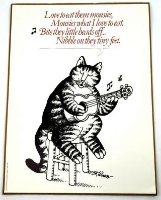 1977 B Kliban Cat Poster " Love To Eat Mousies " Workman Publishing 18 " X 24 "