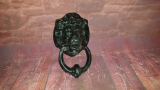 Vintage Old Cast Iron Large Lion Head Door Knocker Salvaged Architectural Black 2