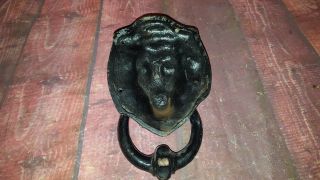 Vintage Old Cast Iron Large Lion Head Door Knocker Salvaged Architectural Black 4