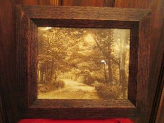 Antique Sepia Photograph Frame Quartersawn Oak W Glass Old Picture Of Woods