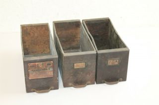 3 Vintage Wood & Metal Drawer Box Bin File Industrial Salvage Country Decor