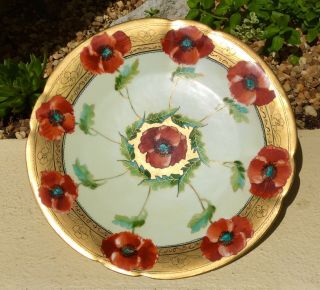 Exquisite Antique Pickard Haviland Limoges Charger Plate Brilliant Red Poppies