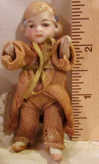 Antique German 2 1/2 " Mystery Bisque Doll W/jointed Body Great For Dollhouse