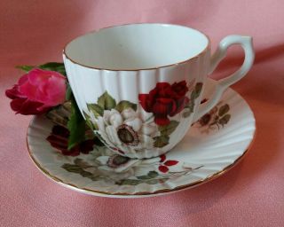 Vintage H & M Royal Sutherland Red Roses Bone China Tea Cup & Saucer Set England