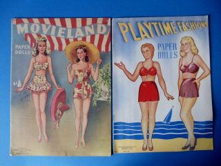 Vtg Two 1940s Paper Doll Books Movieland And Playtime Fashions Uncut
