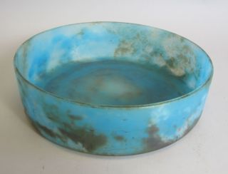 Fine French Art Deco 10 " Blue Mottled Glass Bowl C.  1920 Antique Vase