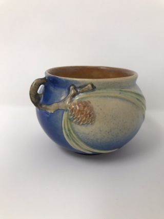 Vintage Antique Roseville Art Pottery Blue Pine Cone Jardiniere Vase/pot 632 - 3