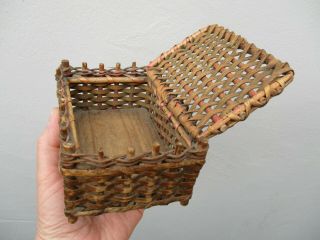 An Antique Miniature Wicker Basket Trunk For Doll,  Bear Or Sewing Items.