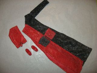 Vintage Barbie Doll Red & Black Glitter Evening Gown Dress Hat & Boots Outfit