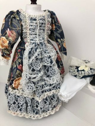 Vintage Doll Dress Clothes Floral Tapestry Lace Trim Shoes Outfit For 16” Dolls