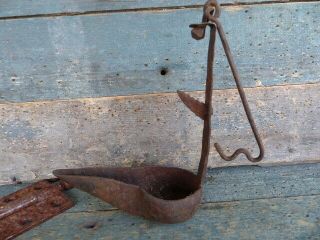 Antique Primitive 18th C Grease Betty Lamp Wrought Iron 6.  5 " Hand Forged Aafa