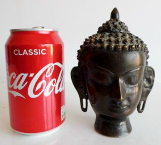 UNUSUAL OLD CHINESE BRONZE HEAD OF BUDDHA LIDDED SCULPTURE - INFO MOST WELCOME 2