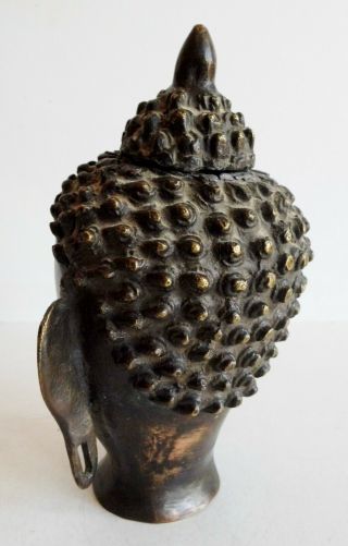 UNUSUAL OLD CHINESE BRONZE HEAD OF BUDDHA LIDDED SCULPTURE - INFO MOST WELCOME 4