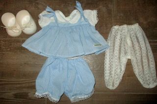 Vintage Cabbage Patch Kids Doll Blue Gingham Dress Bloomers Lace Tights Shoes