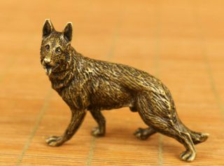 Rare Old Bronze Hand Casting Fortune Wolf Statue Netsuke Tea Pet Tray Table Deco