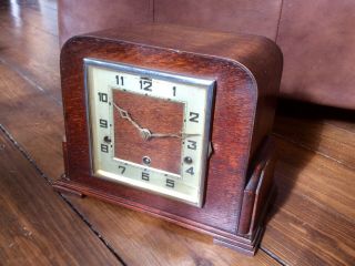 Antique Art Deco Mantel Clock,  3 Train Brass Movement,  Westminster Chime,  German?