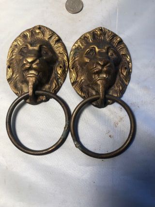 Vintage Aged Lion Head Doorknockers 2