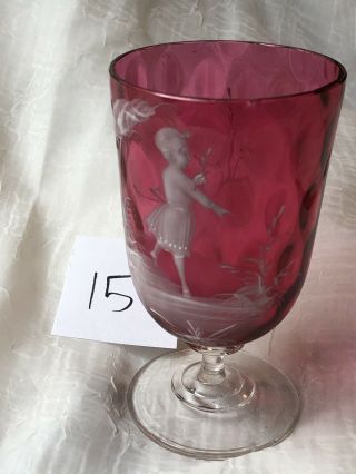 Vintage Antique Mary Gregory Cranberry Fenton Glass Vase Hand Painted Boy 1890s?