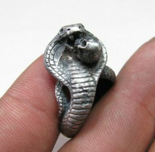 Museum Unique Antique Georgian Victorian Memento Mori Skull Silver Ring Cobra