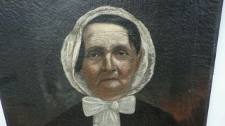 Antique Victorian Oil Painting On Canvas Portrait Of Elderly Woman